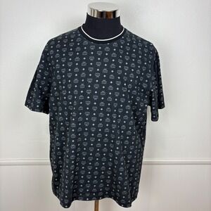 MCM Men's Visetos Monogrammed T-Shirt Size XL Black Gray Short Sleeve Luxury
